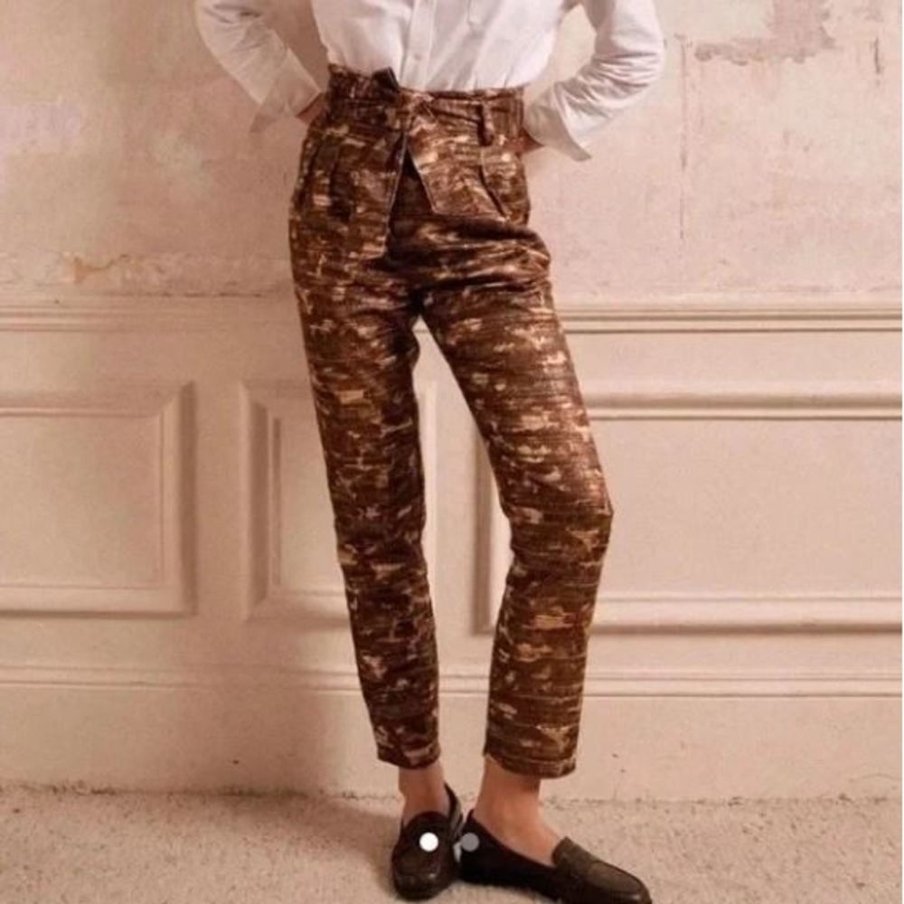 Sezane Pants Womens 34 US 2 Austin Trousers Jaquard LouLou Metallic Tweed Belted
